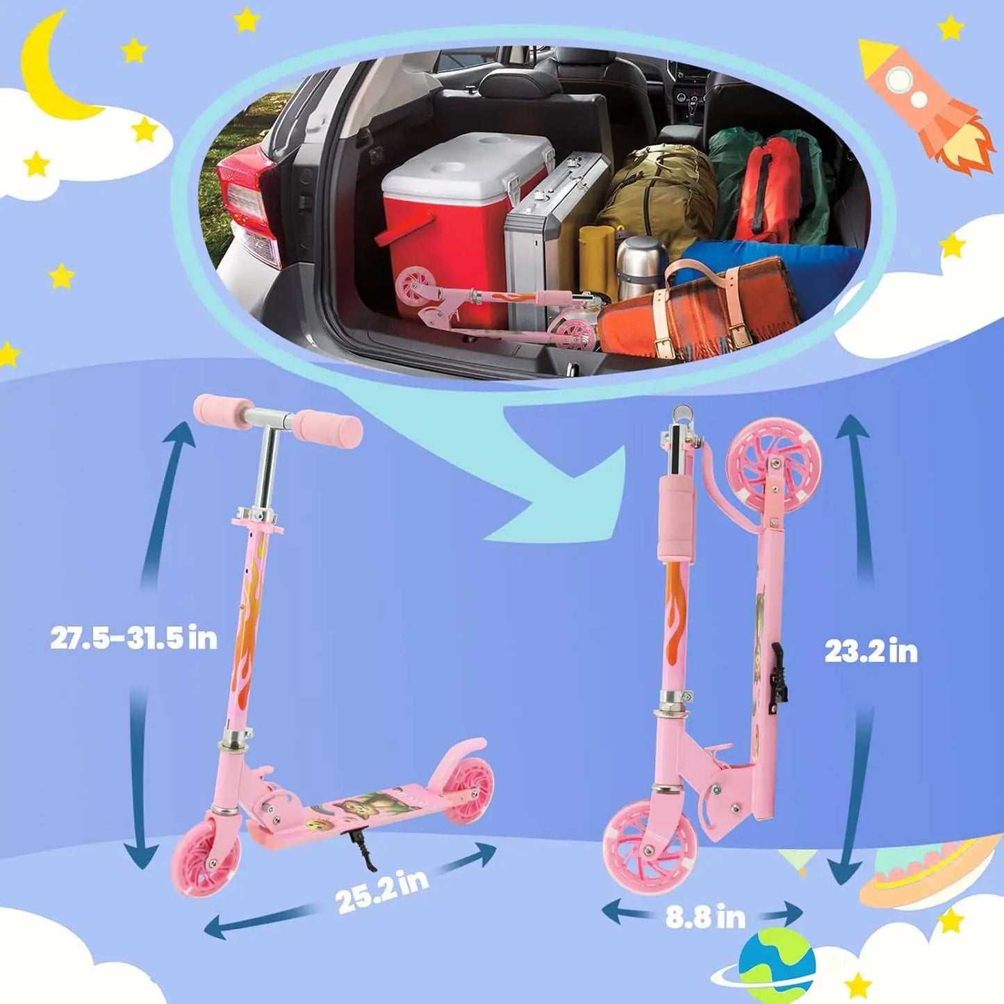 Scooter Toys for Kids Ages 6-12/3-5, Christmas Birthday Gifts for Girls Boys, Easy Folding Kids Scooter with 3 Levels Adjustable