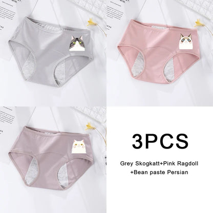 3PCS/set Women's menstrual briefs large flow postpartum water absorption leakproof pure cotton