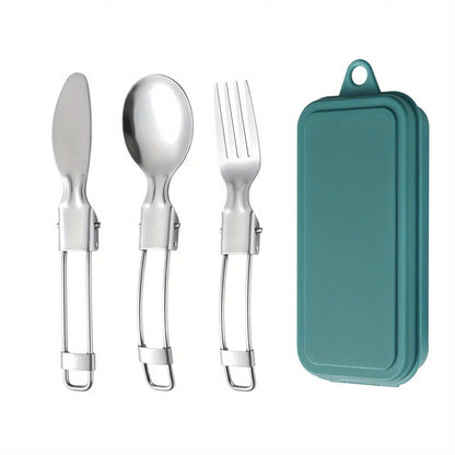 3Stainless Steel Folding Cutlery Set, Portable Outdoor Folding Cutlery3Set，Tableware Set Outdoor camping tableware