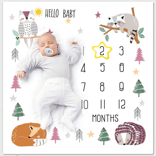 Baby Milestone Blanket Set, Monthly Growth Photo Backdrop with Wooden Cards for Newborn Photography