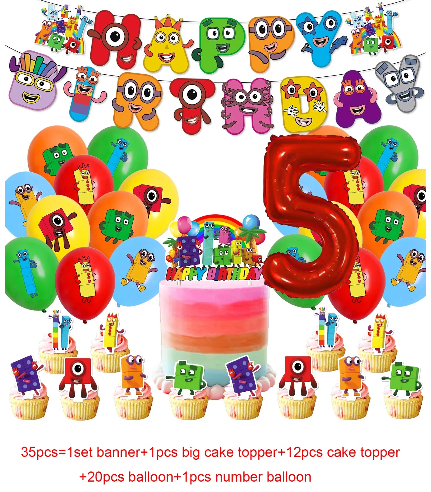 Number Birthday Decorations Building Blocks Tablecloth Banner Spiral Cake Topper Balloon for Kids Baby Shower Supplies Gifts