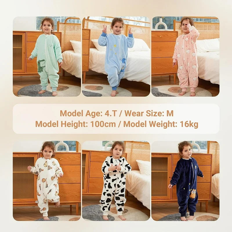 Cartoon Flannel Children Sleeping Sack Warm Winter Clothes Toddler Kids 1-6T