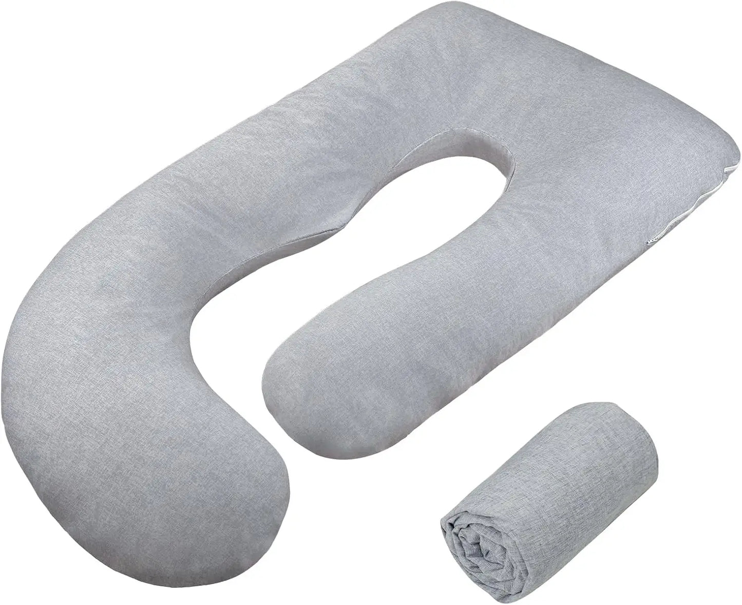 J-Shaped Maternity Pillow Cover, Soft Polyester with Hidden Zipper, Fits 55-58 Inch Pregnancy Pillows, Grey