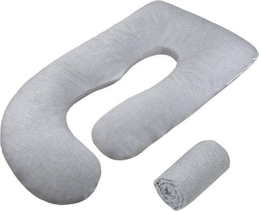 J-Shaped Maternity Pillow Cover, Soft Polyester with Hidden Zipper, Fits 55-58 Inch Pregnancy Pillows, Grey