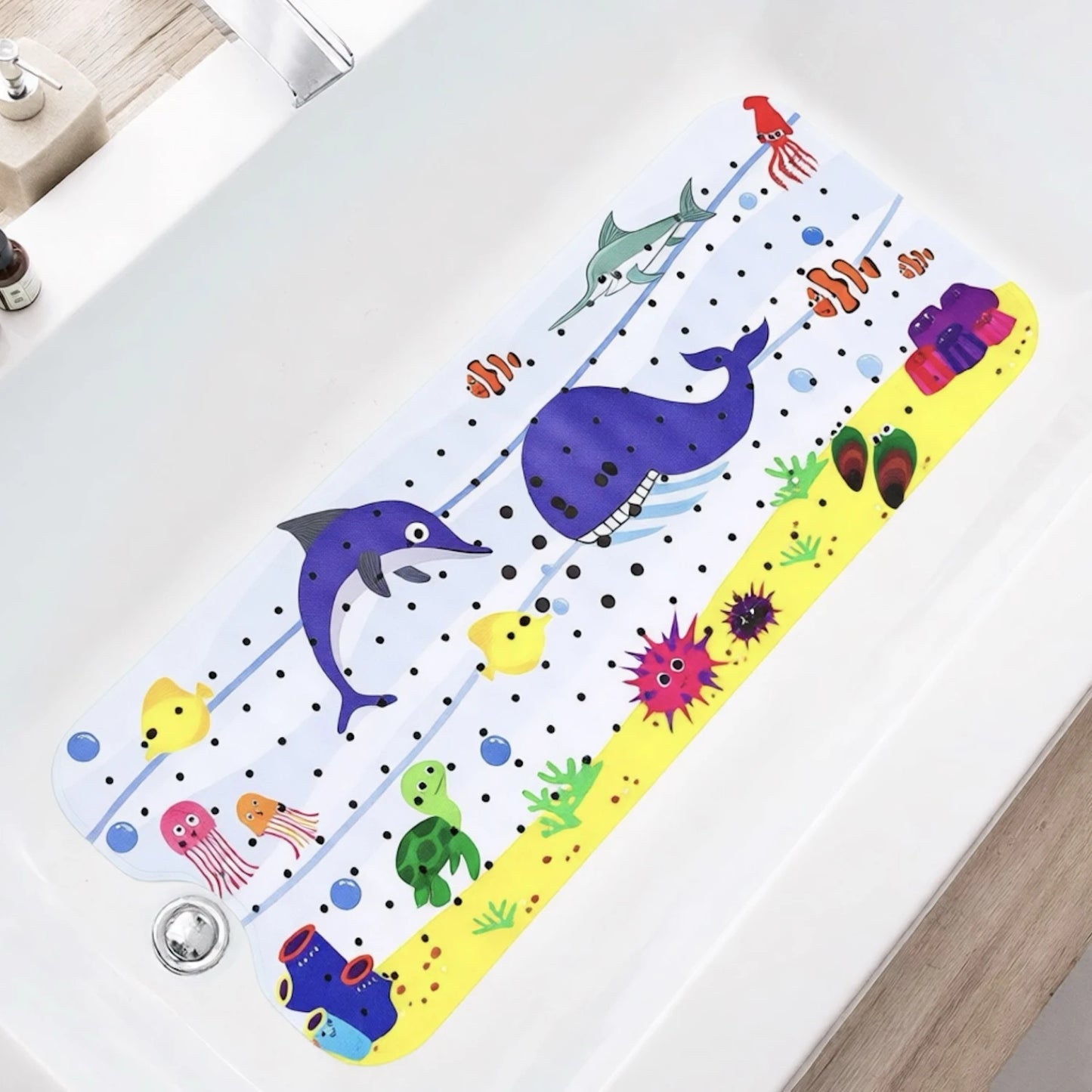 1pc Cartoon Extra Long Bathtub Mat 40x100cm Non-Slip Bathmat Suction Cups & Drain Holes