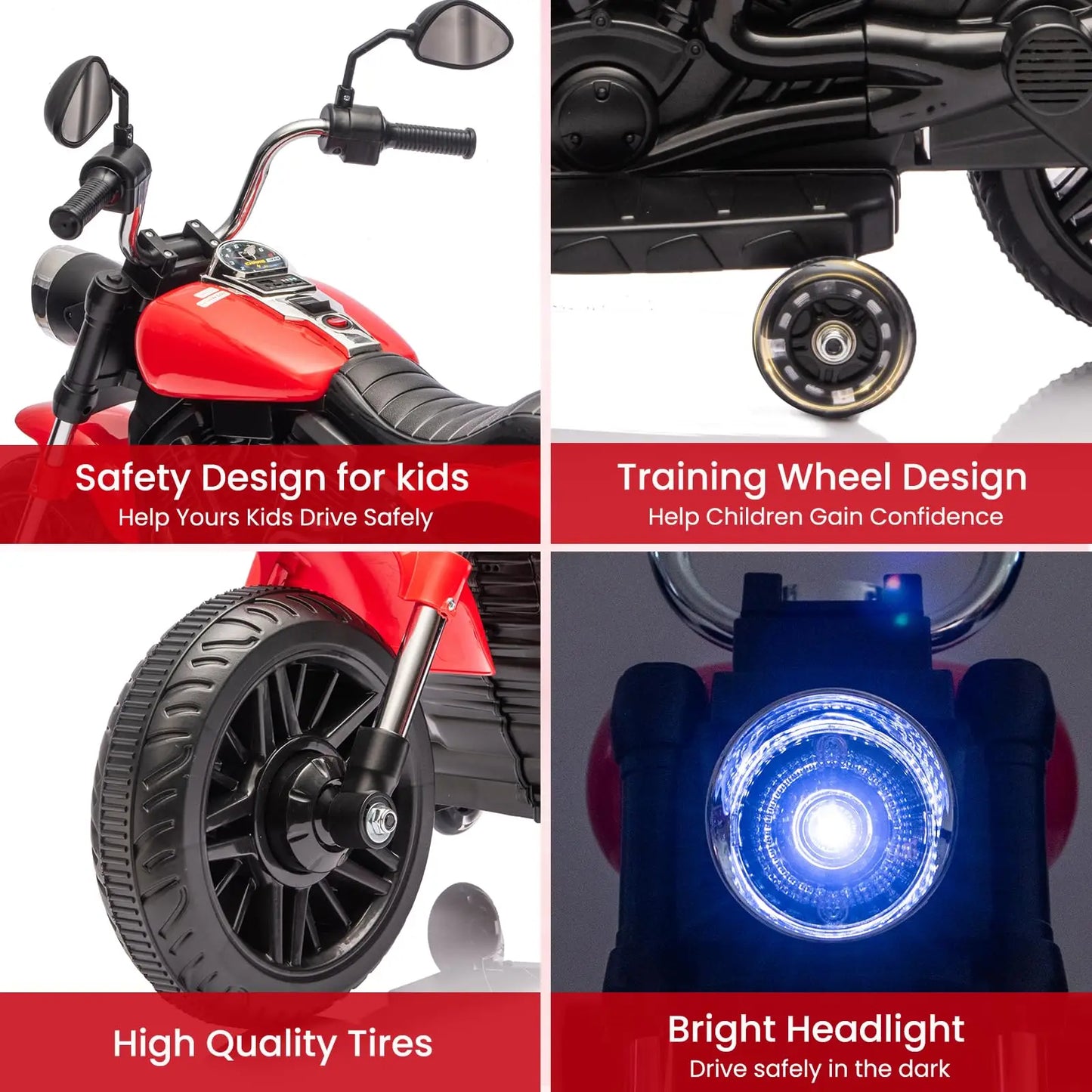 2-Wheel Kids Ride On Motorcycle 12V Battery Powered With Training Wheels Reverse Headlight Music Toddler Toy