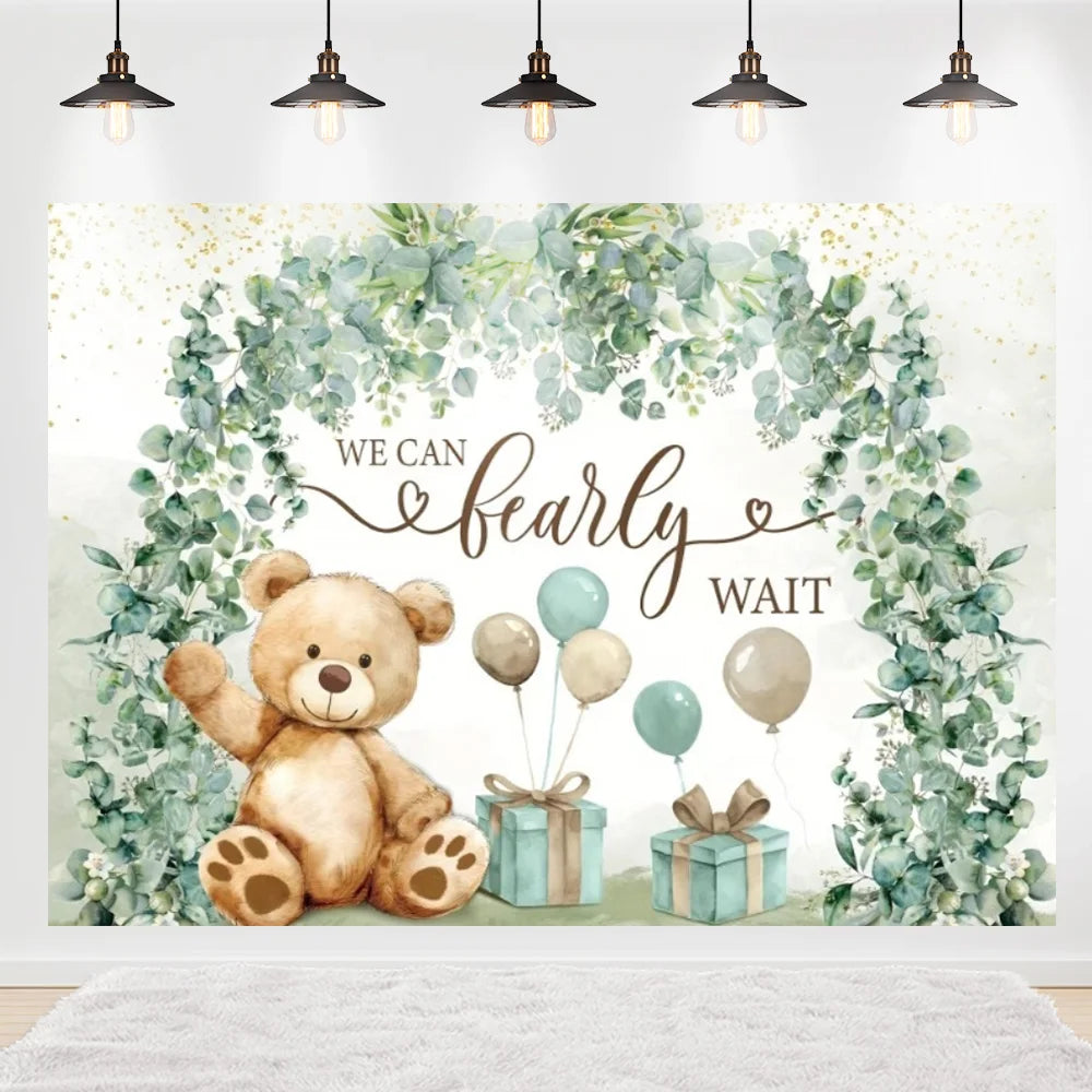 Welcome Baby Shower Newborn Background Decoration Girl Boy Birthday Party Backdrop Supplies Balloon Teddy Bear Photographic Prop