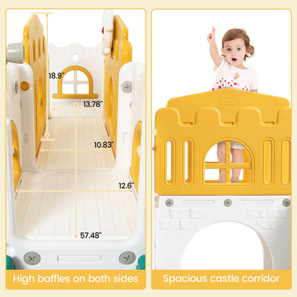 8 in 1 Toddler Slide Indoor Playground, Indoor Slide Toddler Playset for Toddlers  Kids Outdoor Playground with Basketball Hoop,