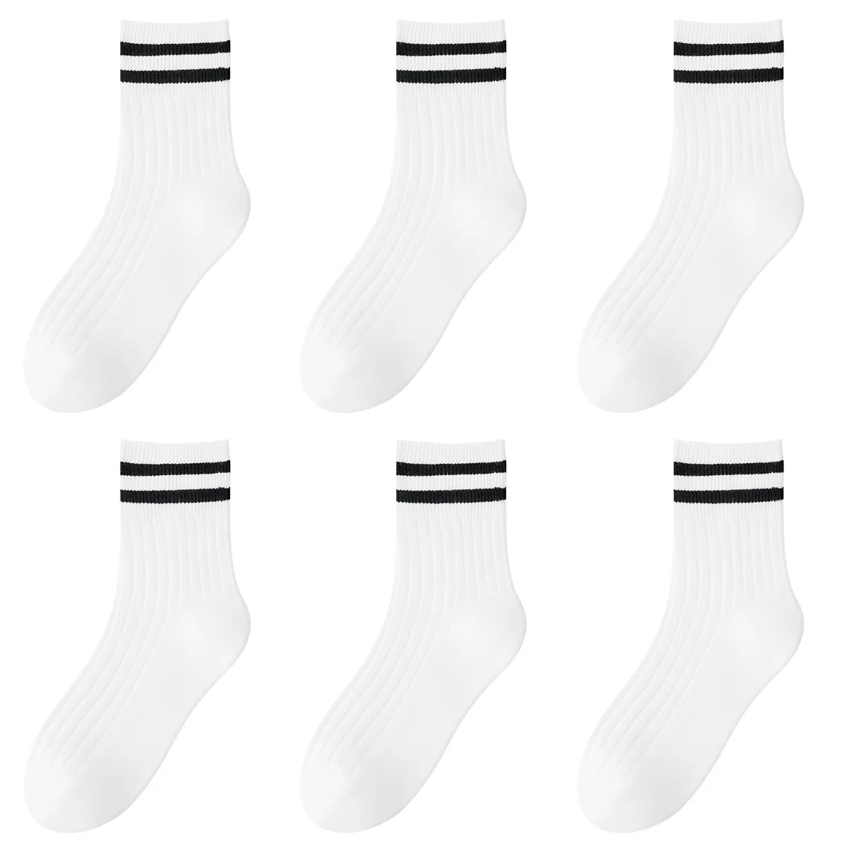 Kids Boys Girls Cotton Socks - Seamless Double Needle Ribbed 2-Stripe, All Season School Home Sports Socks