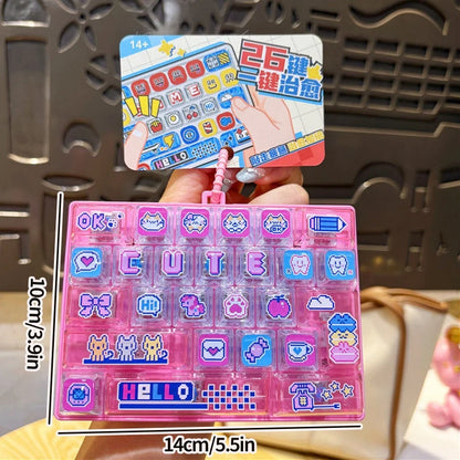 26-keycap Keyboard Keychain Button Clicker Decompression Toy Cartoon Anti Stress Keyboard Keychains Pendant Fidget Toys Gifts