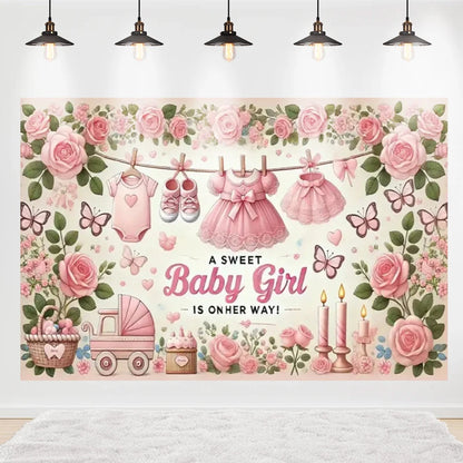 Welcome Baby Shower Newborn Background Decoration Girl Boy Birthday Party Backdrop Supplies Balloon Teddy Bear Photographic Prop
