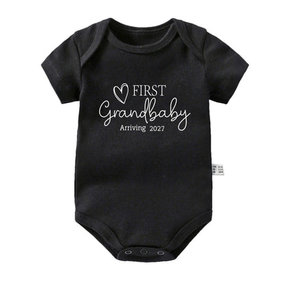New First Grand Baby Arriving 2027 Baby Romper Pregnancy Announcement Newborn Bodysuits Cotton Boys Girls Jumpsuit Outfits
