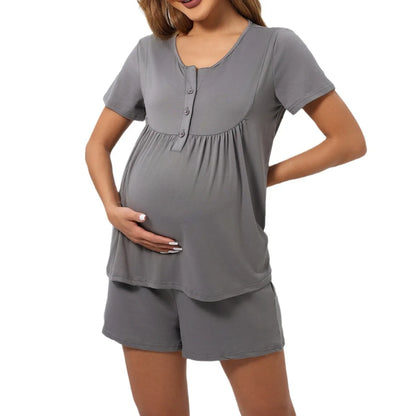 2026 Maternity Nursing Pajama Set Adjustable Elastic Loungewear Soft Sleepwear for Pregnant Women
