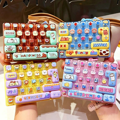 26-keycap Keyboard Keychain Button Clicker Decompression Toy Cartoon Anti Stress Keyboard Keychains Pendant Fidget Toys Gifts