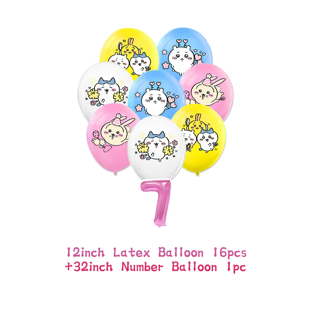 Cartoon Chiikawa Hachiware Usagi Birthday Party Decoration Background Balloon Set Cake Topper Backdrop Baby Shower Kid Gift Prop