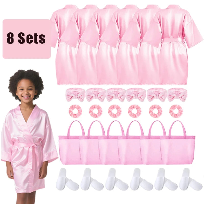 6-15Pcs Spa Party Robes for Girls Supplies Favors Kids Gowns Robe Soft Spa Headband Sleepover Birthday Party