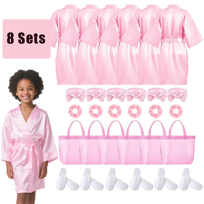 6-15Pcs Spa Party Robes for Girls Supplies Favors Kids Gowns Robe Soft Spa Headband Sleepover Birthday Party