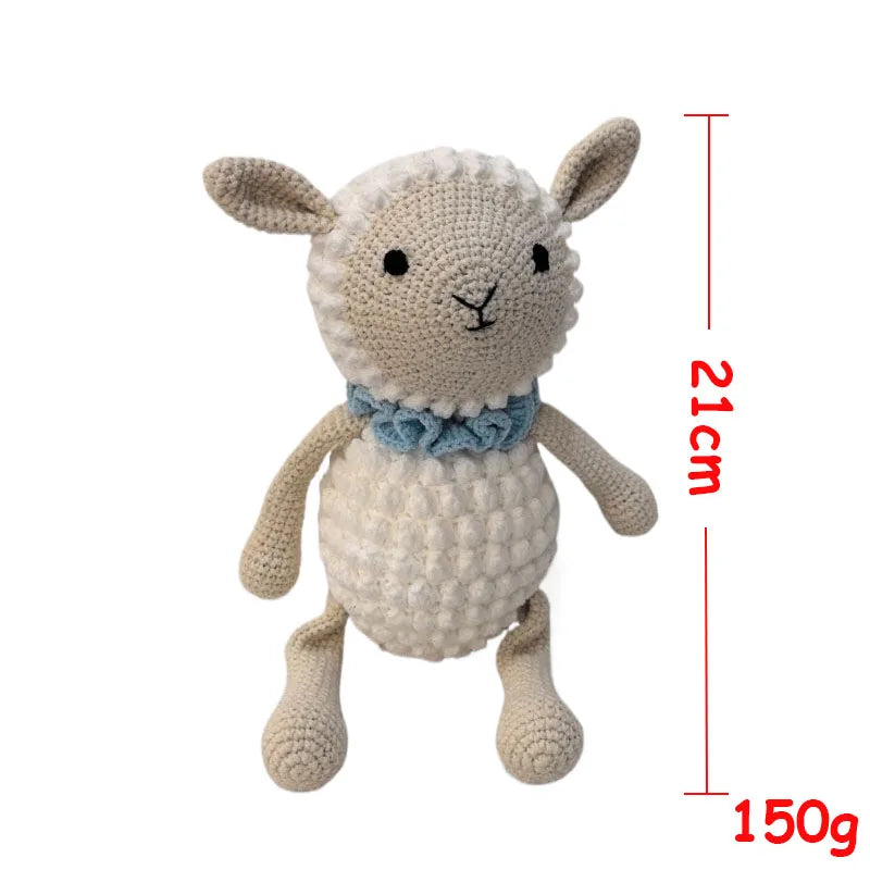 Newborn Educational Ring Teething Toy Baby Cartoon Lamb sheep Wooden Ring Rattle Crochet Wool Toy Customize Pacifier chain Towel