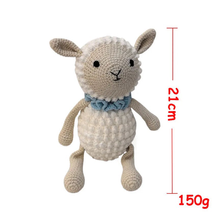 Newborn Educational Ring Teething Toy Baby Cartoon Lamb sheep Wooden Ring Rattle Crochet Wool Toy Customize Pacifier chain Towel