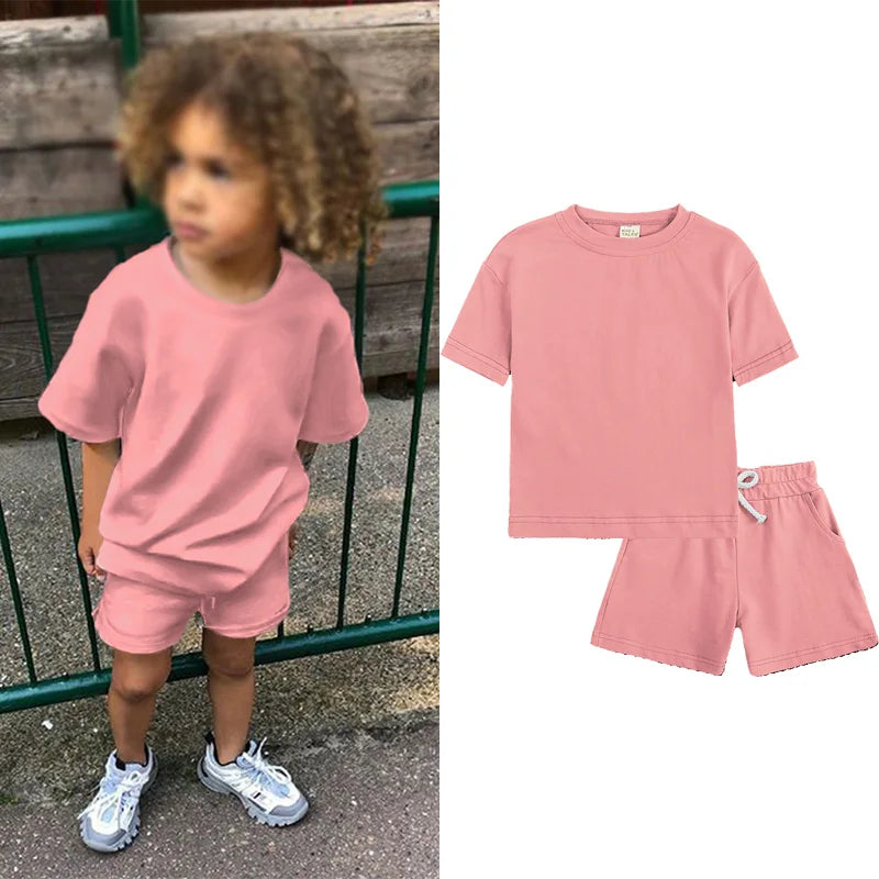 Summer Essential Tracksuit Children's Clothing Sets Suit For Girls Short Sleeve Top+Shorts Boys Costume Kids Outfits Sportswear