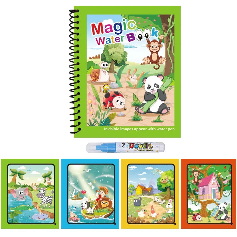 1pcs Kids Graffiti Picture Book with Refillable Water Pen Magic Water Painting Sensory Early Education Puzzle Drawing Toy