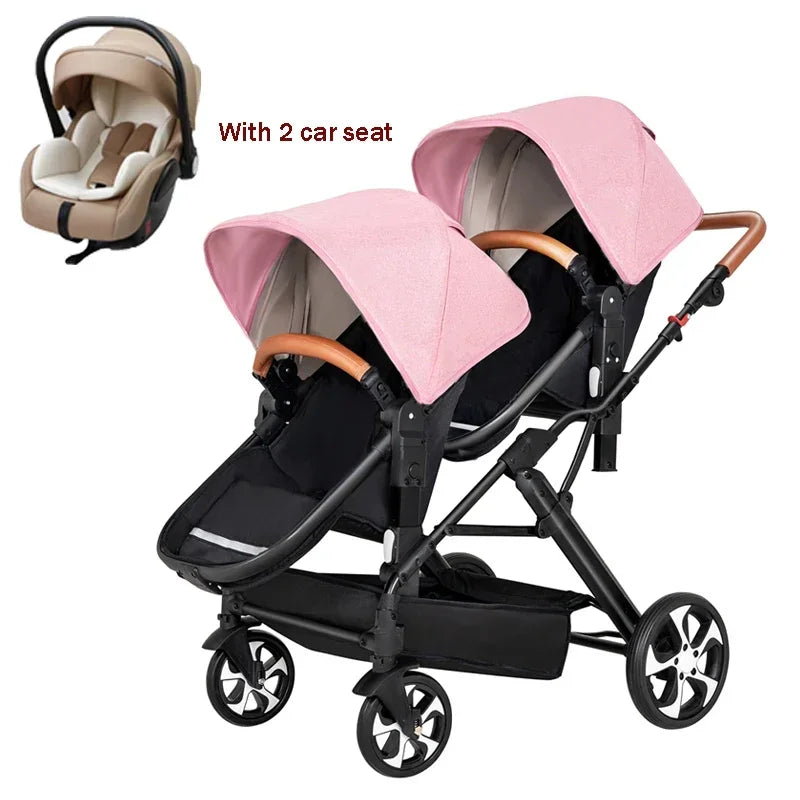 Foldable Twin stroller Lightweight New 2 in 1 baby trolley baby carriage with car seat Baby stroller for two children