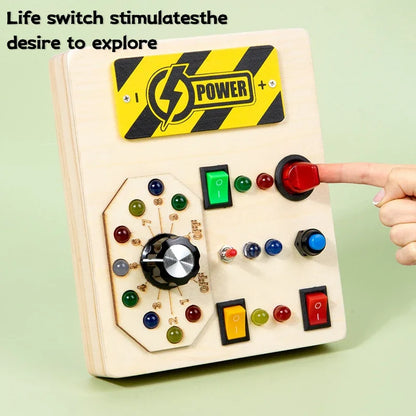 Montessori Busy Board Baby Sensory Toys Wooden LED Light Switch Control Board Toys Children Travel Activities Delight Games Toys