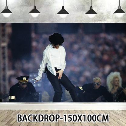 Music&Michael&J-jackson Birthday Party Supplies Banner Latex Balloons Cake Topper Cupcake Toppers Backdrop Fans Kids Adults Gift