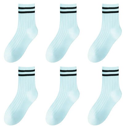 Kids Boys Girls Cotton Socks - Seamless Double Needle Ribbed 2-Stripe, All Season School Home Sports Socks
