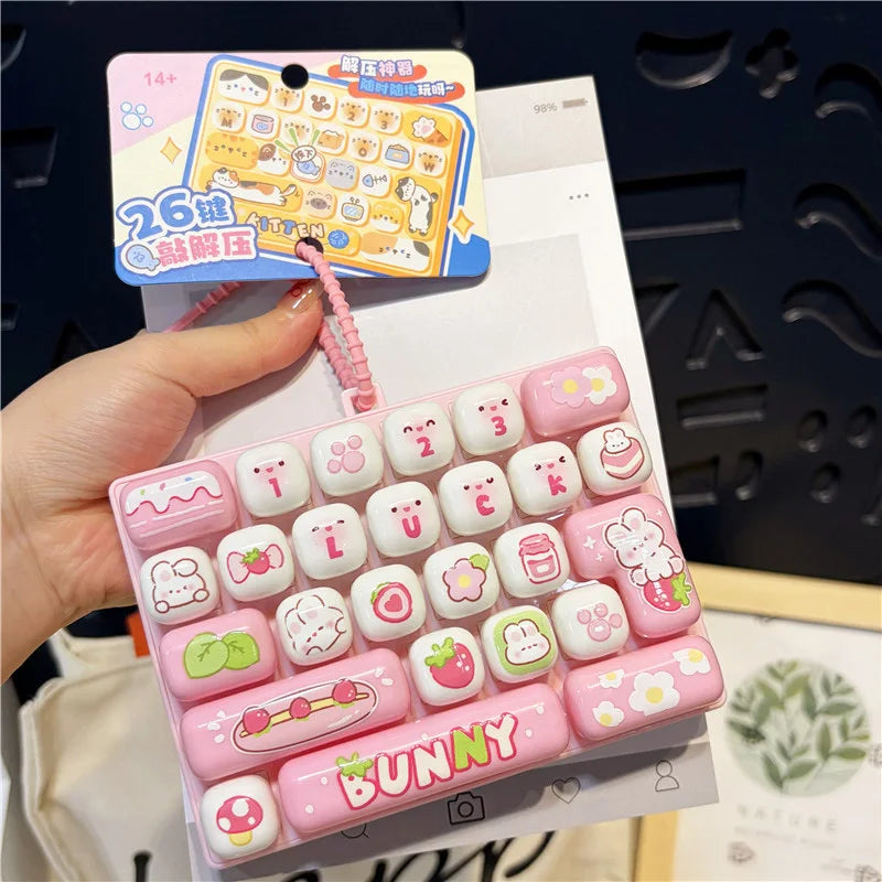26 Keys Clicker Keychain Anti-Stress Keychain Hanging Pendant for Bag 26 Key Decompression Keyboard Keychains