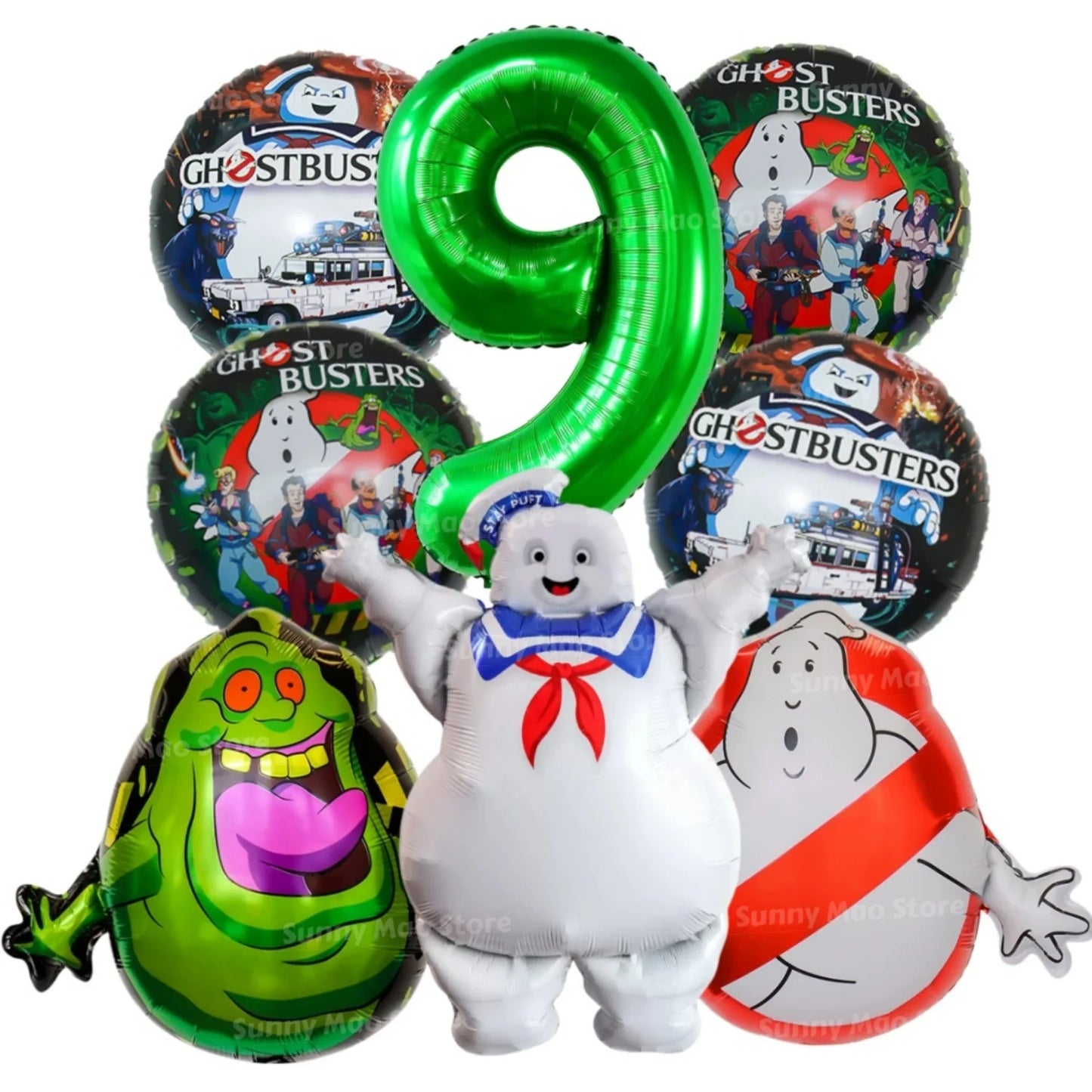8Pcs Ghostbusters Balloons Set Catch Ghost Balloon 32inch Green Number Balloon  for Kids 1-9th Birthday Party Decoration