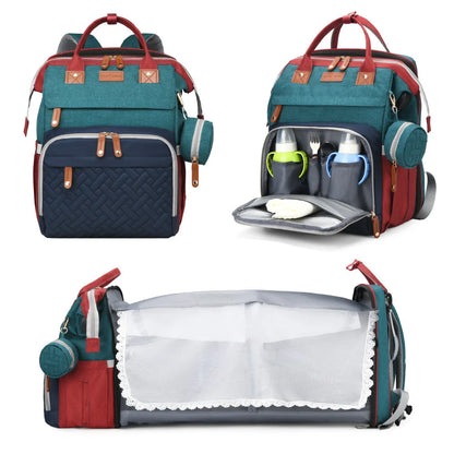Multifunctional Diaper Backpack Changing Bag Large Capacity Folding Crib Nursing Mommy Bag for Travel