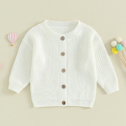Infant Newborn Baby Girls Knit Cardigan Cute Long Sleeve Round Neck Solid Color Button Down Sweater Fall Tops 0-18M