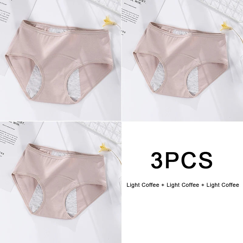 3PCS/set Women's menstrual briefs large flow postpartum water absorption leakproof pure cotton
