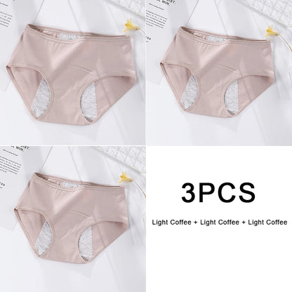 3PCS/set Women's menstrual briefs large flow postpartum water absorption leakproof pure cotton