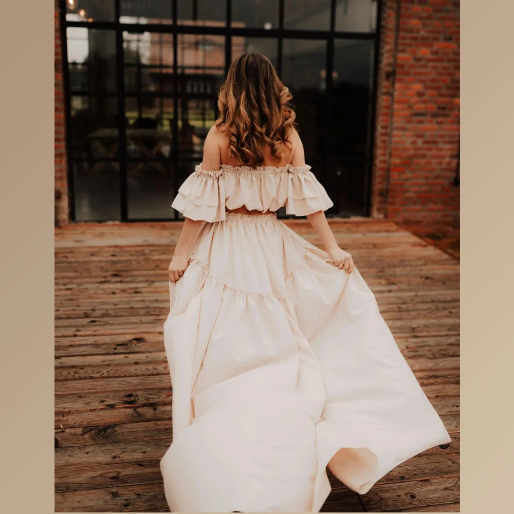 Photography Dress For Women Elegant Soft Short Sleeved Two-Piece Set For Photo Shoot Dress Baby Shower Dresses Pregnant Women