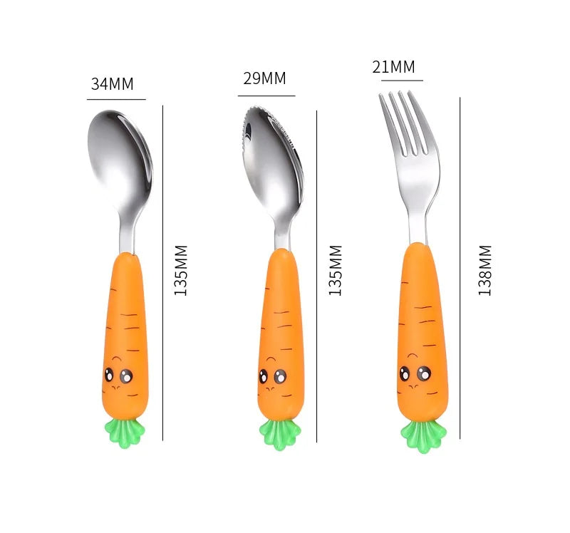 Baby Gadgets Tableware Set Children Utensil Stainless Steel Toddler Dinnerware Cutlery Cartoon Infant Food Feeding Spoon Fork