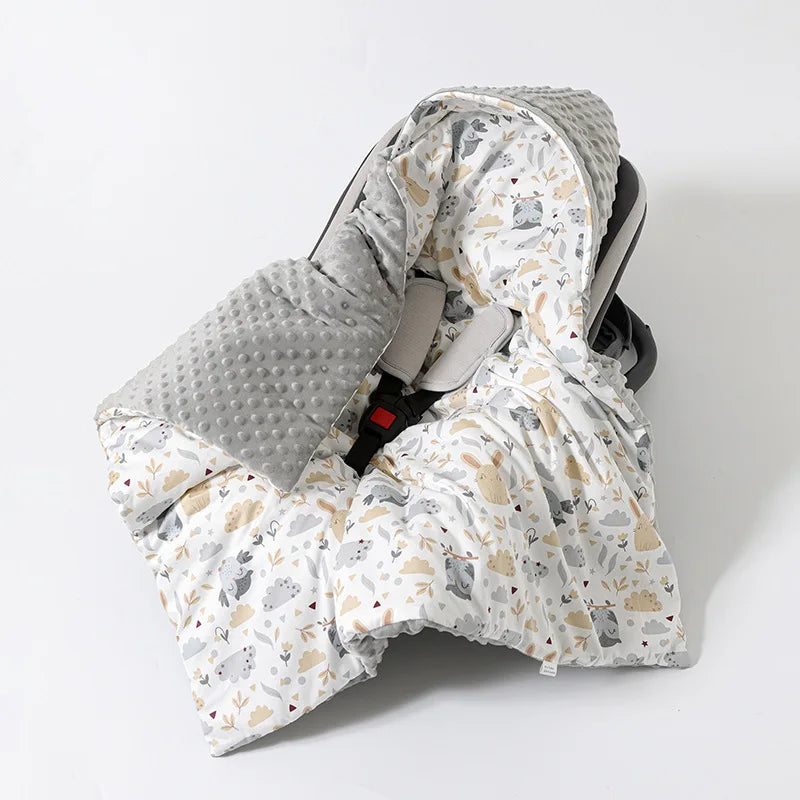 Baby Safety Seat Basket Blanket for Newborn Doudou Fleece Quilt Swaddle Wrap Windproof Hooded Swaddling Blankets Stroller Cover