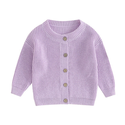 Infant Newborn Baby Girls Knit Cardigan Cute Long Sleeve Round Neck Solid Color Button Down Sweater Fall Tops 0-18M