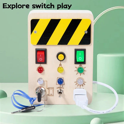 Montessori Busy Board Baby Sensory Toys Wooden LED Light Switch Control Board Toys Children Travel Activities Delight Games Toys