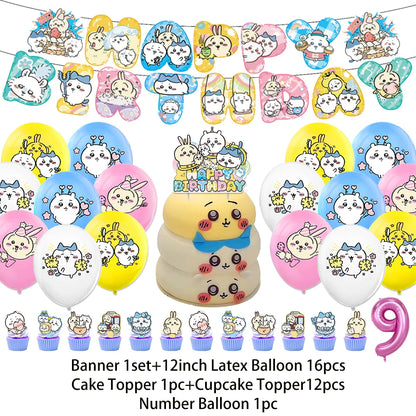 Cartoon Chiikawa Hachiware Usagi Birthday Party Decoration Background Balloon Set Cake Topper Backdrop Baby Shower Kid Gift Prop