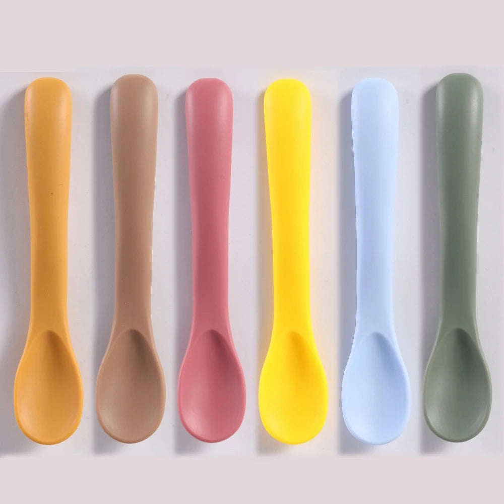1/3Pcs/Set Soft Silicone Baby Training Spoon Fork Set BPA Free Kids Safety Non-Slip Tableware Infant Toddler Feeding Accessories