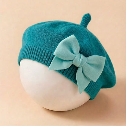 1-3Y Baby girl Bow Beret | Painter Hat, Cute Baby Hat, Suitable for Travel and Outing Lightweight Polyester Knit Fabric, Mixed Color
