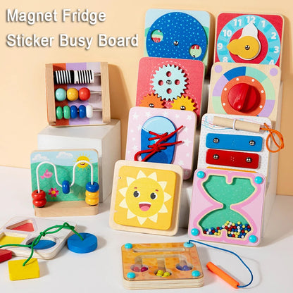 Baby Magnetic Sensory Busy Board Montessori Wooden Toy Simulation Switch Clock Shape Matching Fine Motor Skills Educational Toys