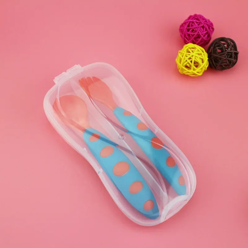 2pc Baby Spoon Fork Set Children Tableware Children Utensil Safety Tableware Infant Solid Feeding Flatware for Baby Feeding Bowl