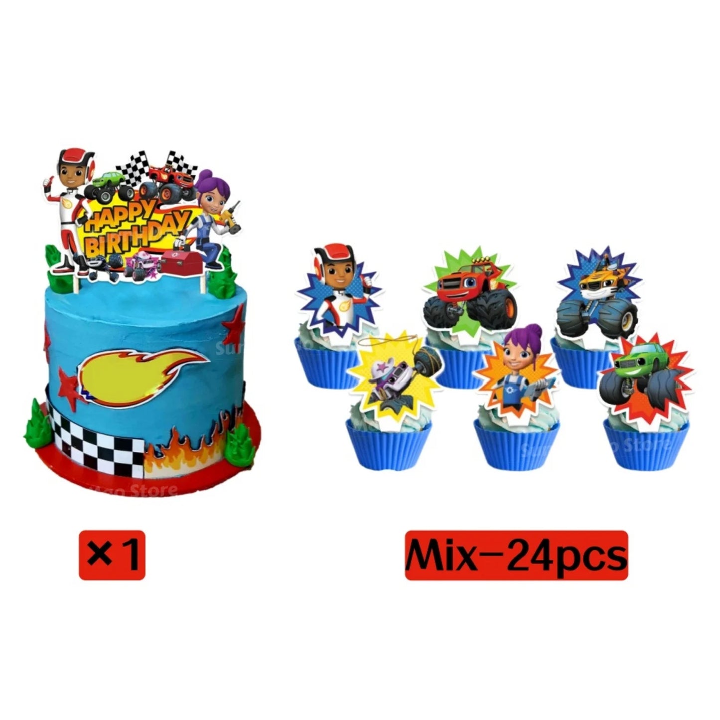 Blaze Monster Birthday Party Supplies Set Tablecloth Banner Cake Toppers Backdrop Balloons Machines Racing  Theme Decor for Kids