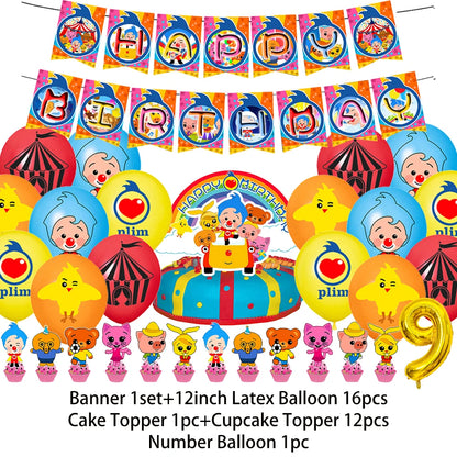 Cartoon Pliming Plims Theme Kids Birthday Party Decoration Background Supplies Balloon Set Cake Toppers Banner Backdrop Kid Gift