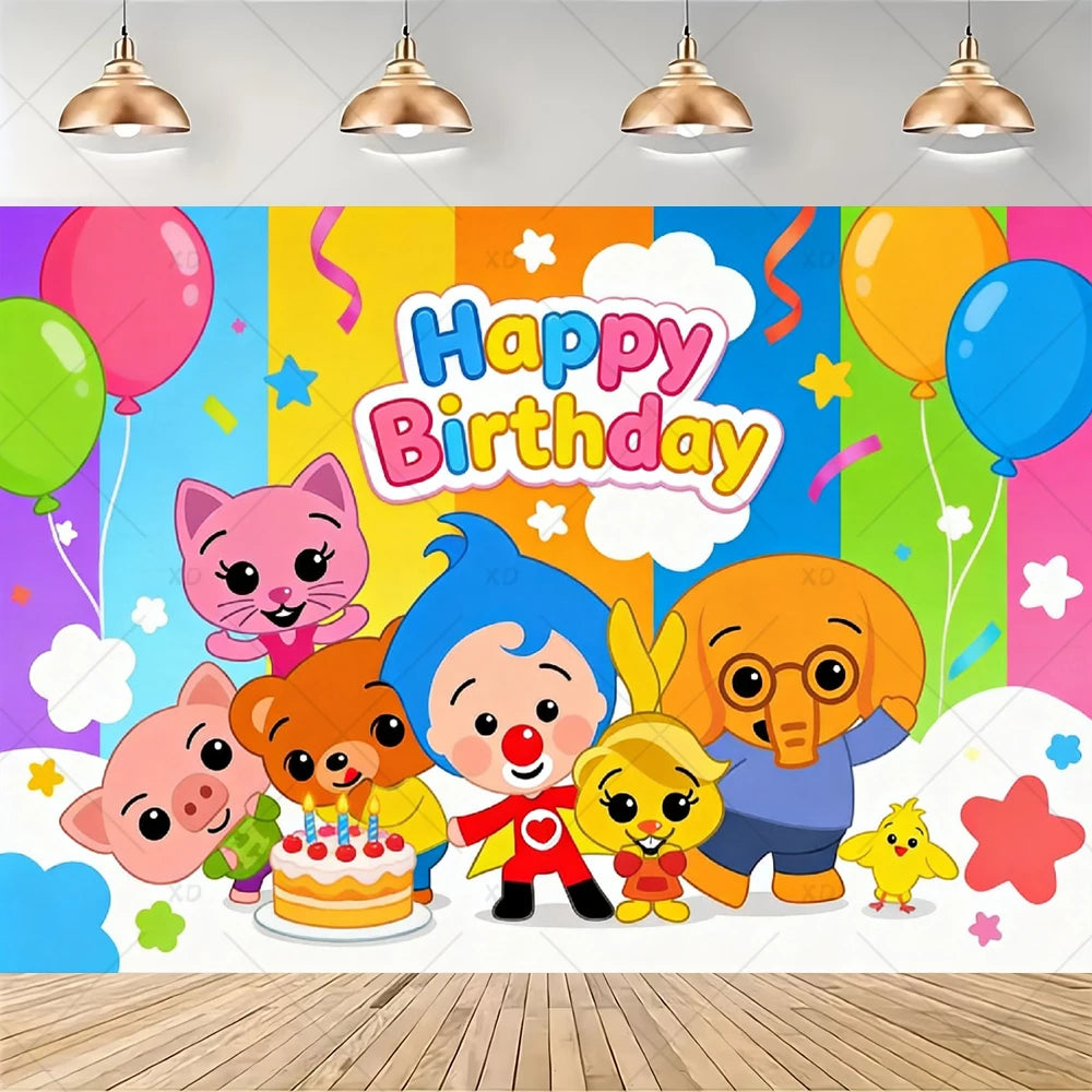 Cartoon Pliming Plims Theme Kids Birthday Party Decoration Background Supplies Balloon Set Cake Toppers Banner Backdrop Kid Gift