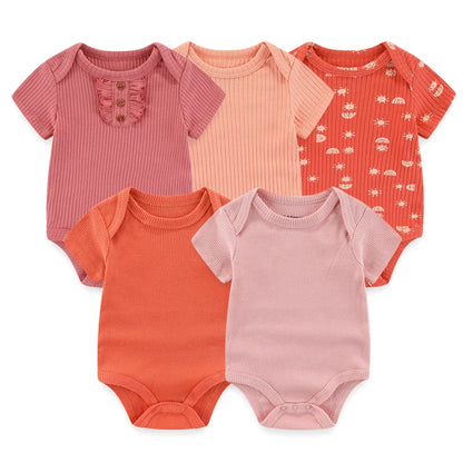 5-Piece Newborn Baby Bodysuit Set, Unisex Cotton Sleeveless Rompers with Cartoon and Solid Color Designs for Boys and Girls