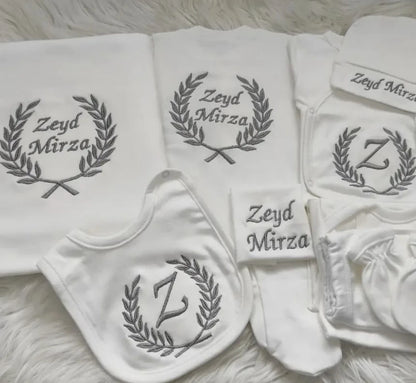 10pcs Wings Outfits Any Name Personalized Laurel Tree Embroidery Gift Baby Pajamas Hat Welcome Home Ceremonial dress
